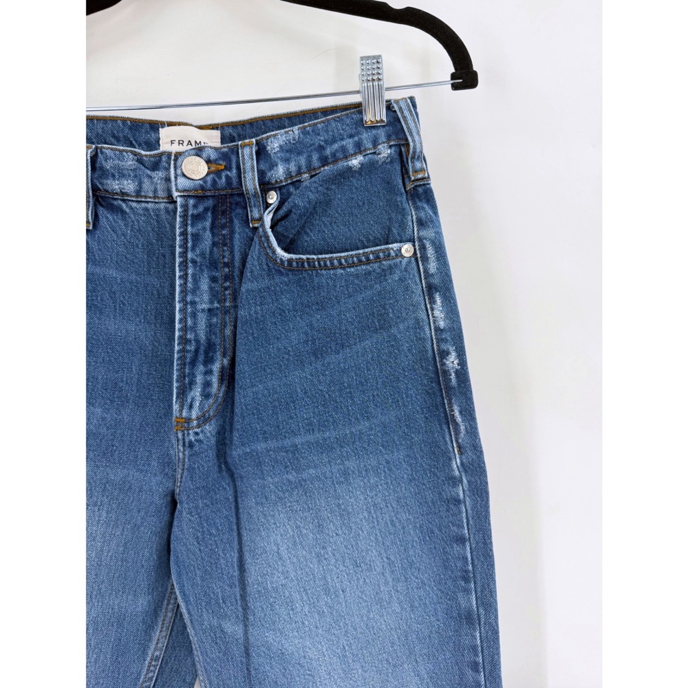 FRAME Le Nouveau Straight Jeans Womens 27 Blue High Rise Distressed 90s Style - Picture 4 of 11